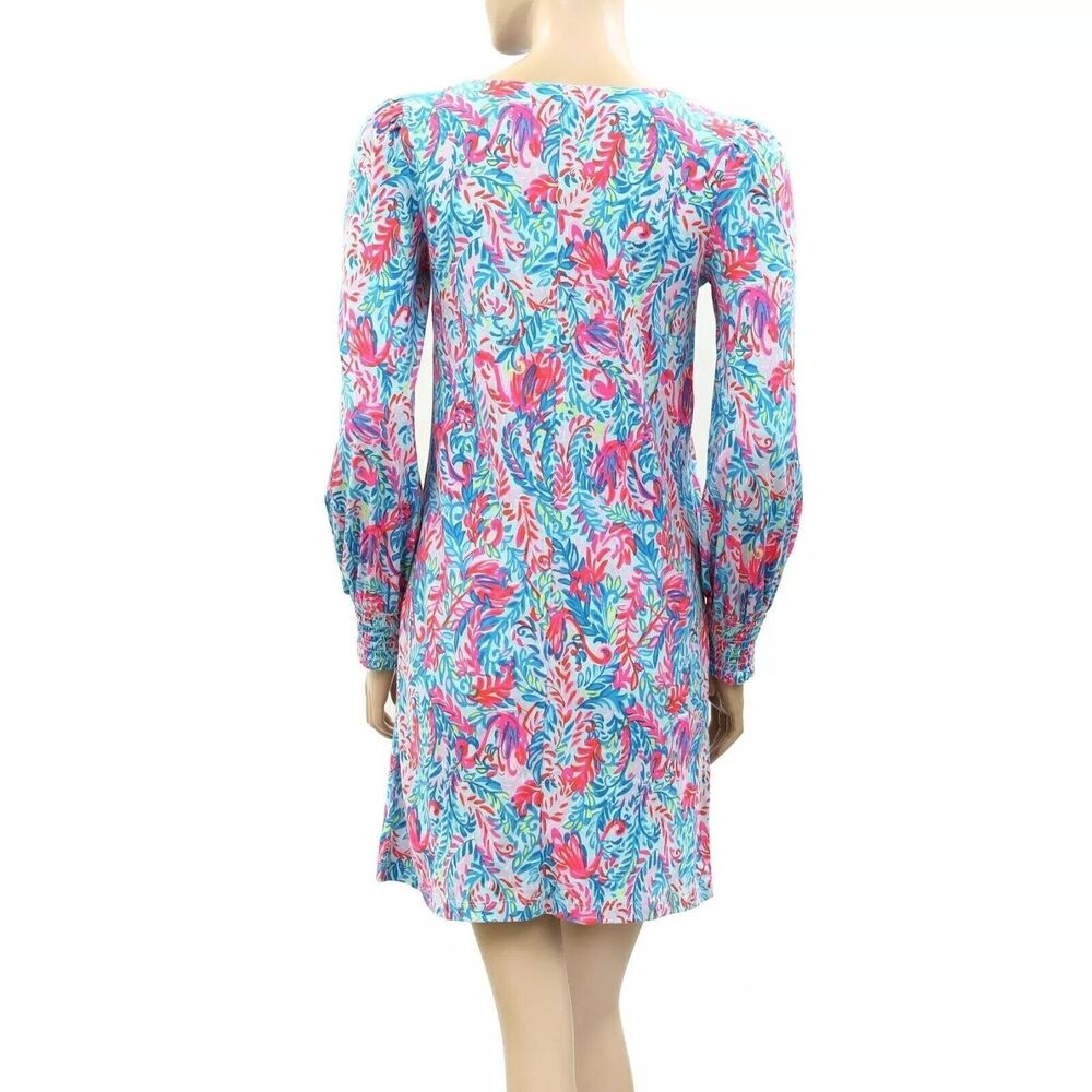 Lilly Pulitzer Diann Long Sleeve Mini Dress Smocked Printed Cotton Xs New 272590 View 5